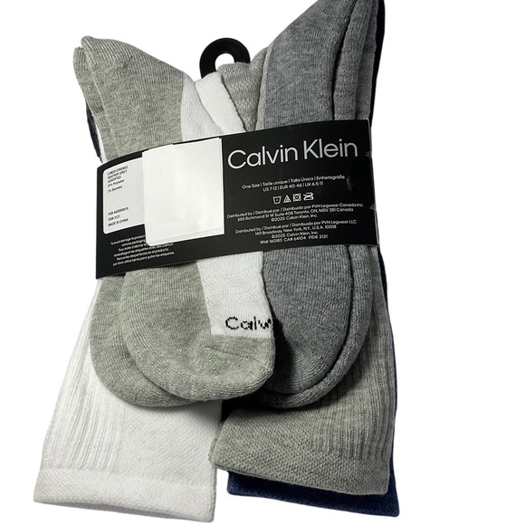 Calvin Klein Mens Cushion Crew Socks 5 Pair Pack Assorted Colors One Size - Picture 3 of 6